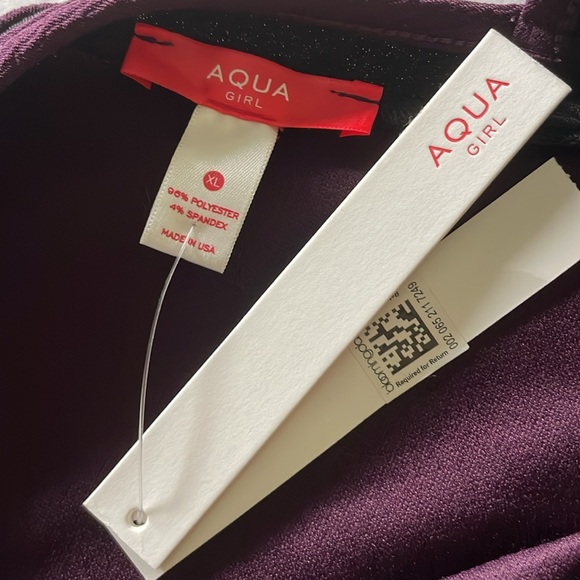 AQUA GIRLS Asymmetric Fit & Flare Plum Dress with Black Trimming Size XL - Picture 4 of 6